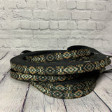 Sangle PolyPro Noir a motif vert beige 2,5cm (1po)