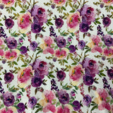 Jersey coton / elasthanne fleur mauve rose fond creme- 07713